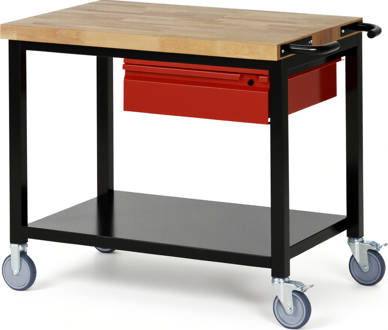 RAU Werkbank schwarz - rot - Breite 100 cm - Tiefe 70 cm - Höhe 88 cm - Buche-Massiv Arbeitsplatte 40 mm