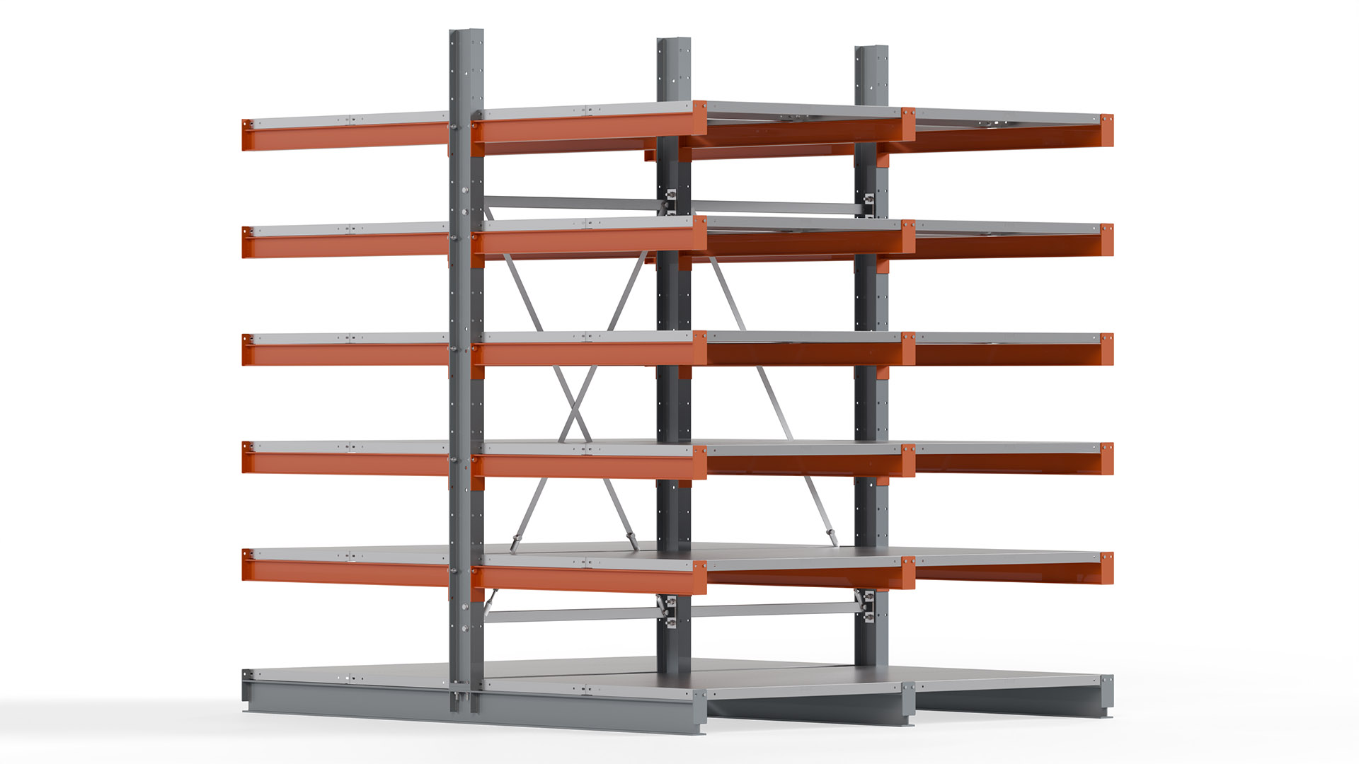 Kragarmregal KARL basic - lackiert - Breite: 200 cm - Höhe: 250 cm - Tiefe: 120 cm - Traglast je Kragarm: 370 kg - beidseitig