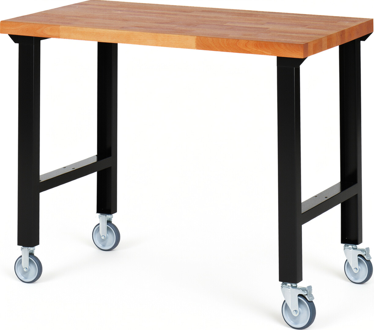 RAU Werkbank schwarz - Breite 125 cm - Tiefe 70 cm - Höhe 100 cm - Buche-Massiv Arbeitsplatte 40 mm