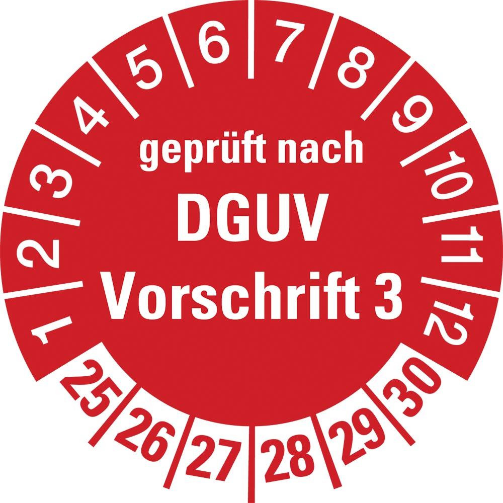 Hinweisschild, Plakette, rot, geprüft nach DGUV Vorschrift, Jahr 2025, PVC-Folie, Durchm. 30 mm, VE 10 Stück, Mindestabnahme 10 VE