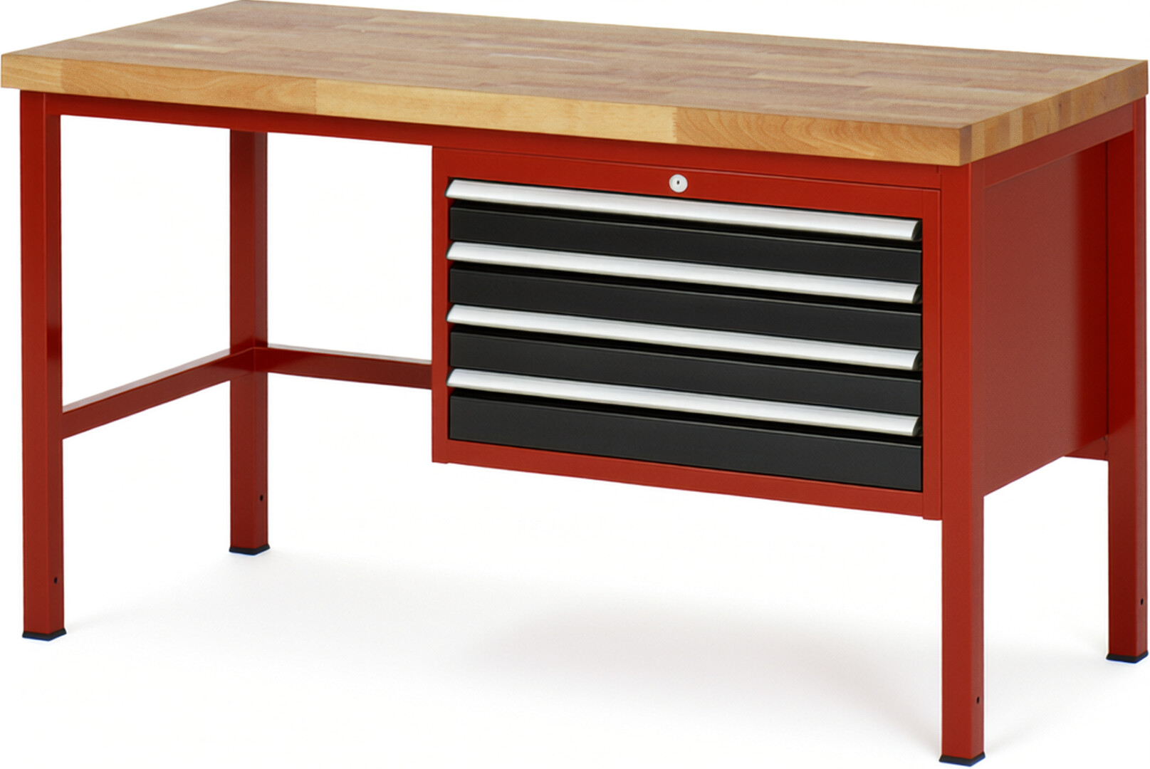 RAU Werkbank rot - schwarz - Breite 150 cm - Tiefe 70 cm - Höhe 104 cm - Buche-Massiv Arbeitsplatte 40 mm