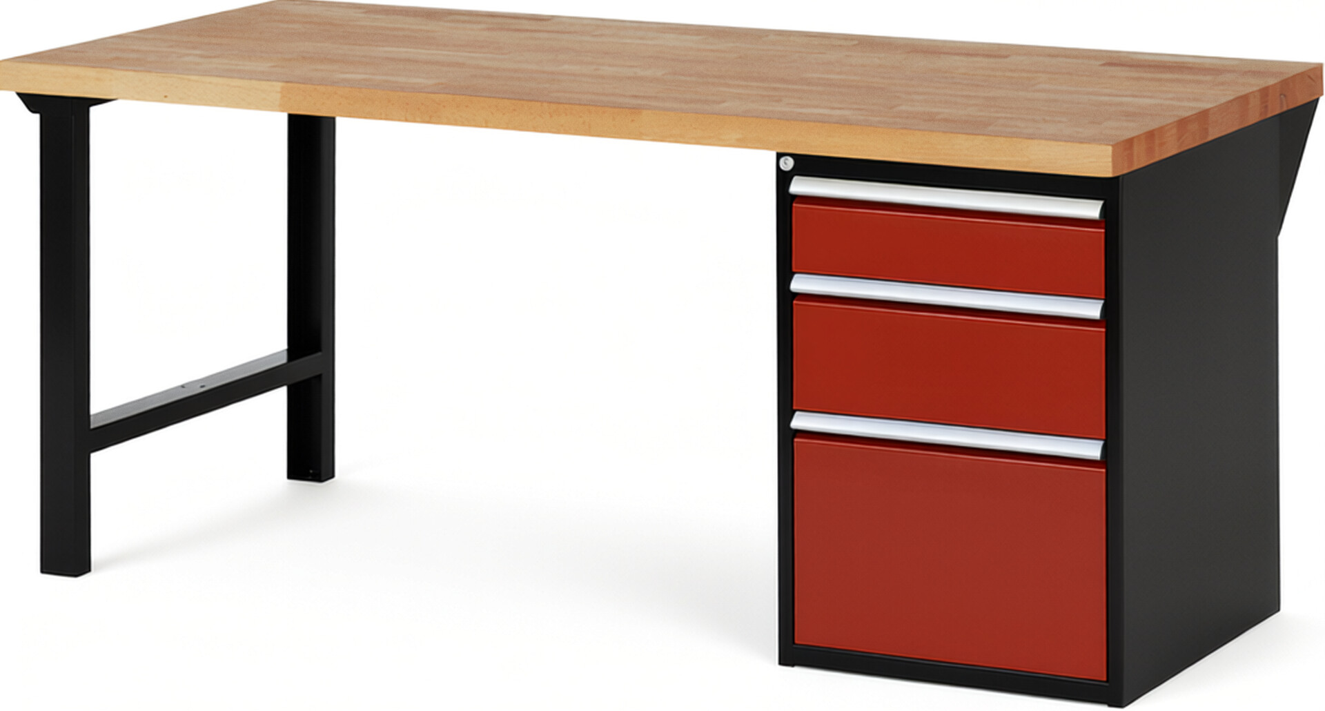 RAU Werkbank schwarz - rot - Breite 200 cm - Tiefe 90 cm - Höhe 89 cm - Buche-Massiv Arbeitsplatte 40 mm