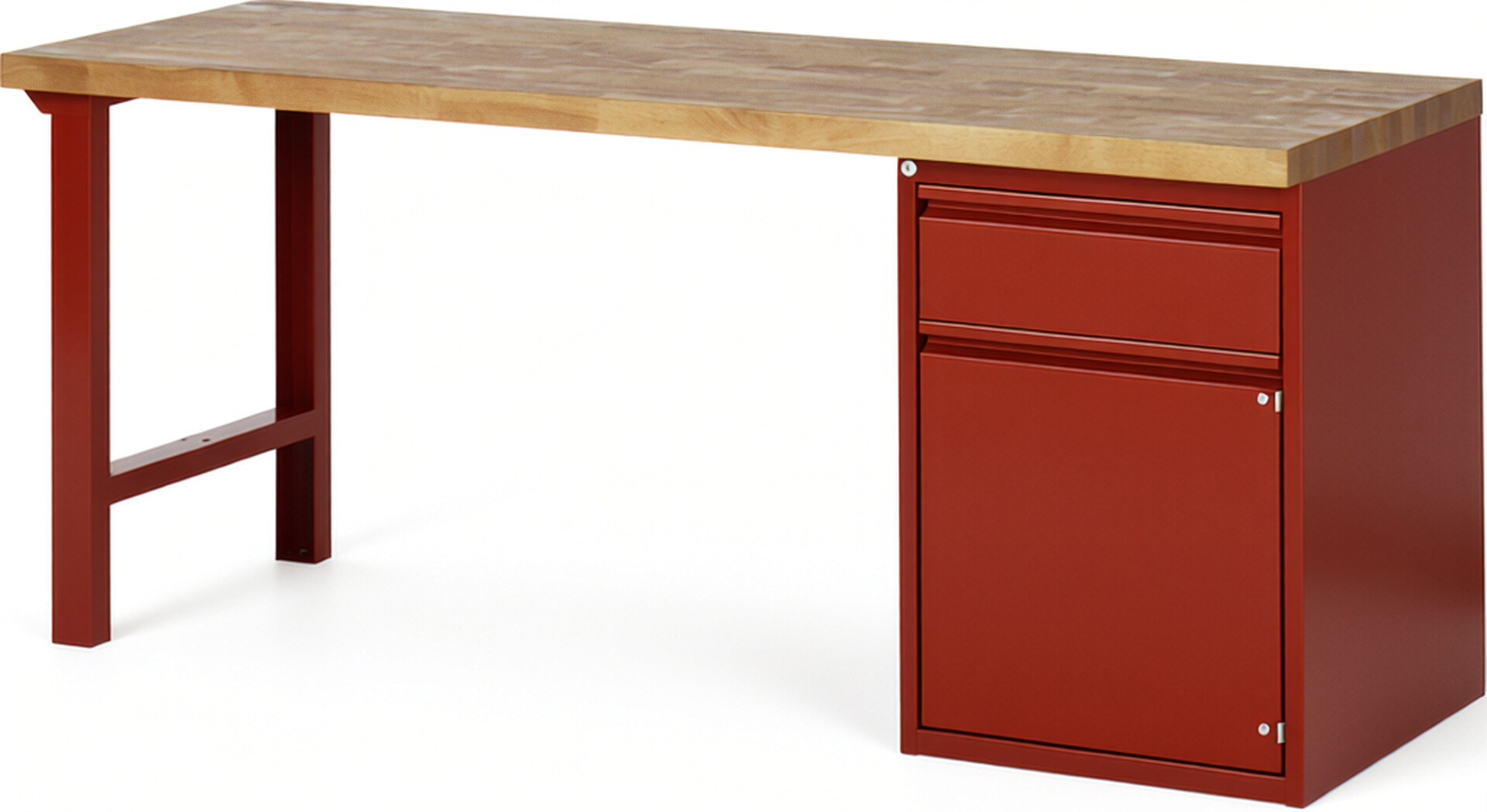 Werkbank, Platte Buche 40 mm rot, BxTxH 2000x700x840 mm, 1 Schublade 180 mm, 1 Tür 540 mm, 1 Fachboden, RAL 3000/3000