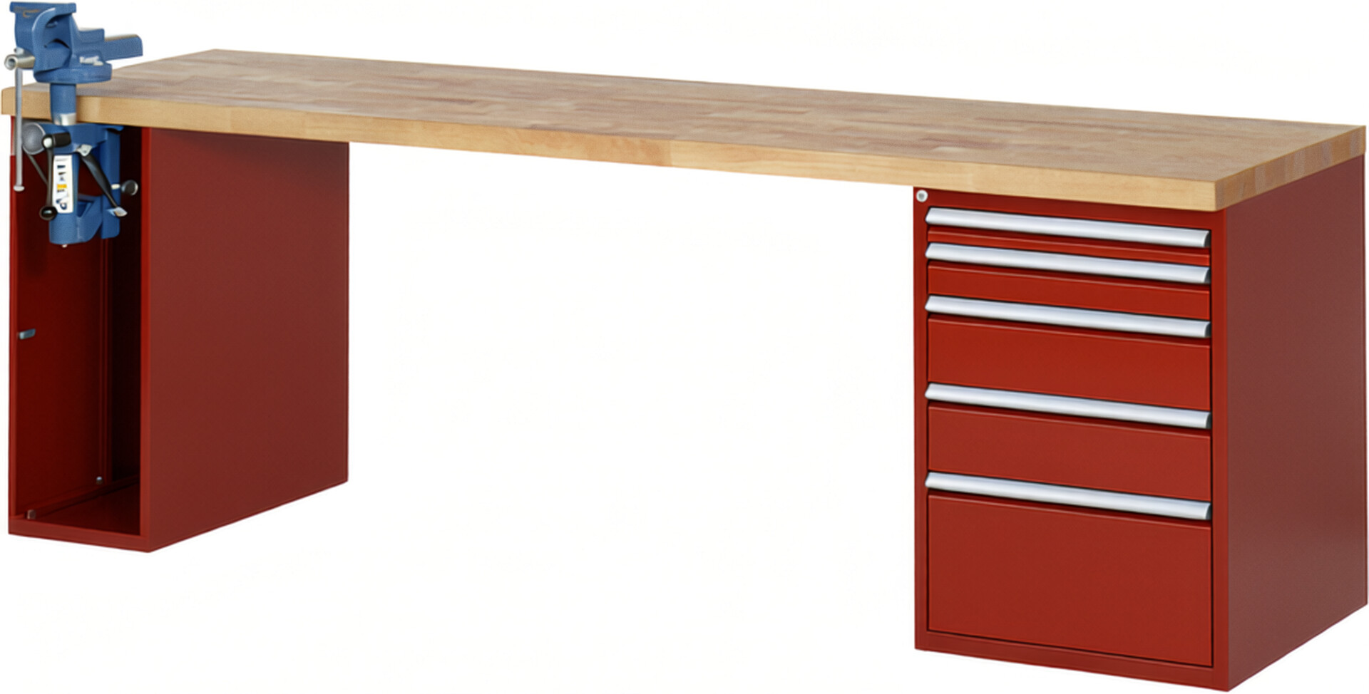 RAU Werkbank rot - Breite 250 cm - Tiefe 70 cm - Höhe 84 cm - Buche-Massiv Arbeitsplatte 40 mm