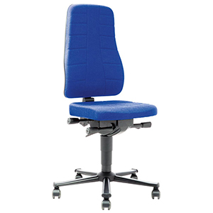 Arbeitsdrehstuhl mit Sicherheitsgasfeder, Sitz Stoff, blau, mit Rollen, Sitz Höhe 450-600 mm