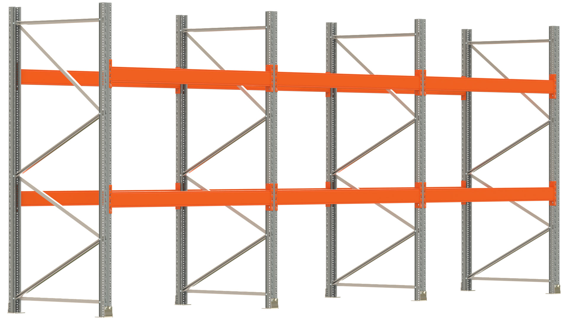 Palettenregal ARTUS - Breite 604 cm - Höhe 250 cm - Tiefe 110 cm - 2 Träger-Ebenen - max. Fachlast 2000 kg - 18 Palettenstellplätze