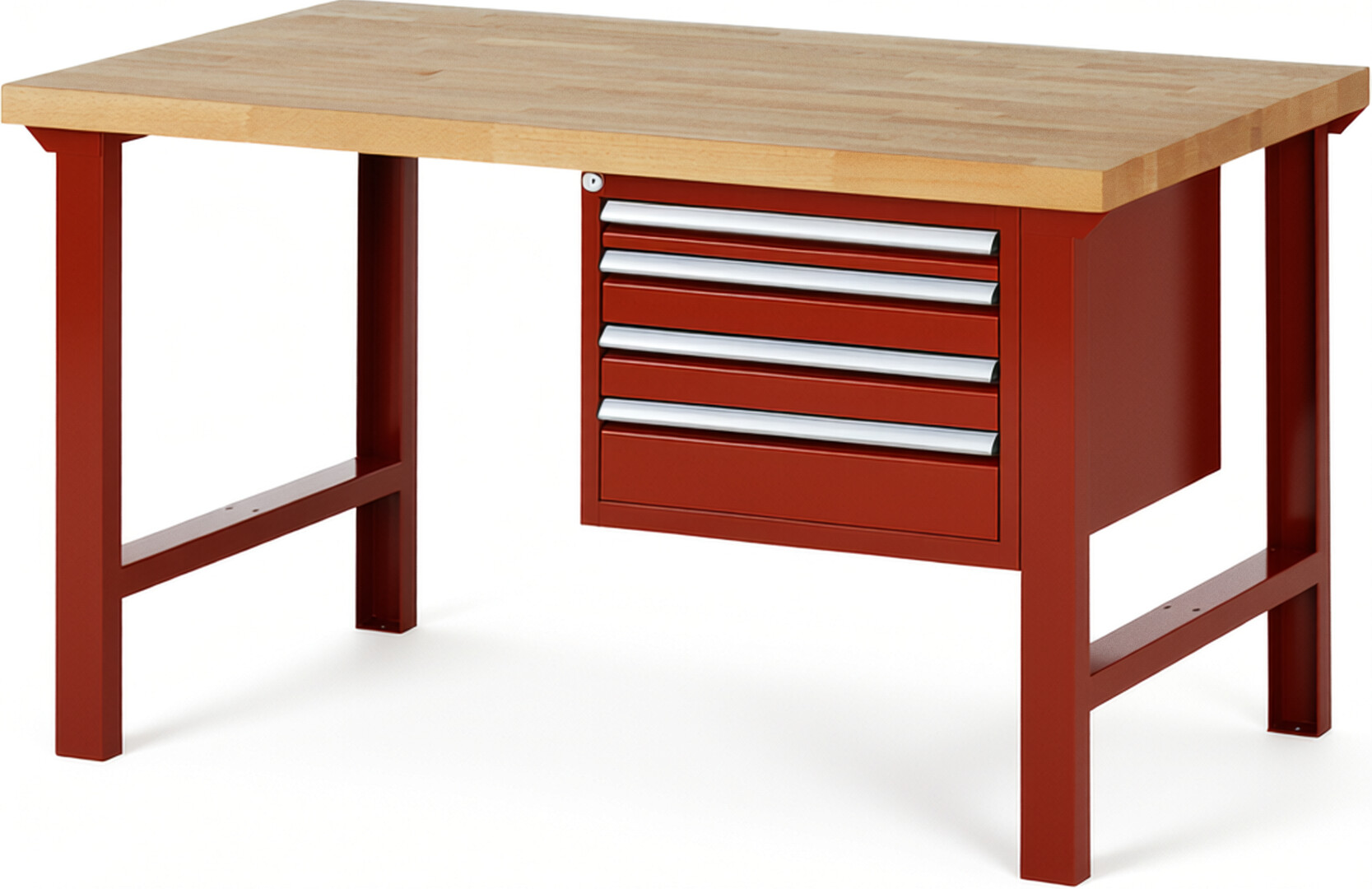 RAU Werkbank rot - Breite 150 cm - Tiefe 90 cm - Höhe 84 cm - Buche-Massiv Arbeitsplatte 40 mm