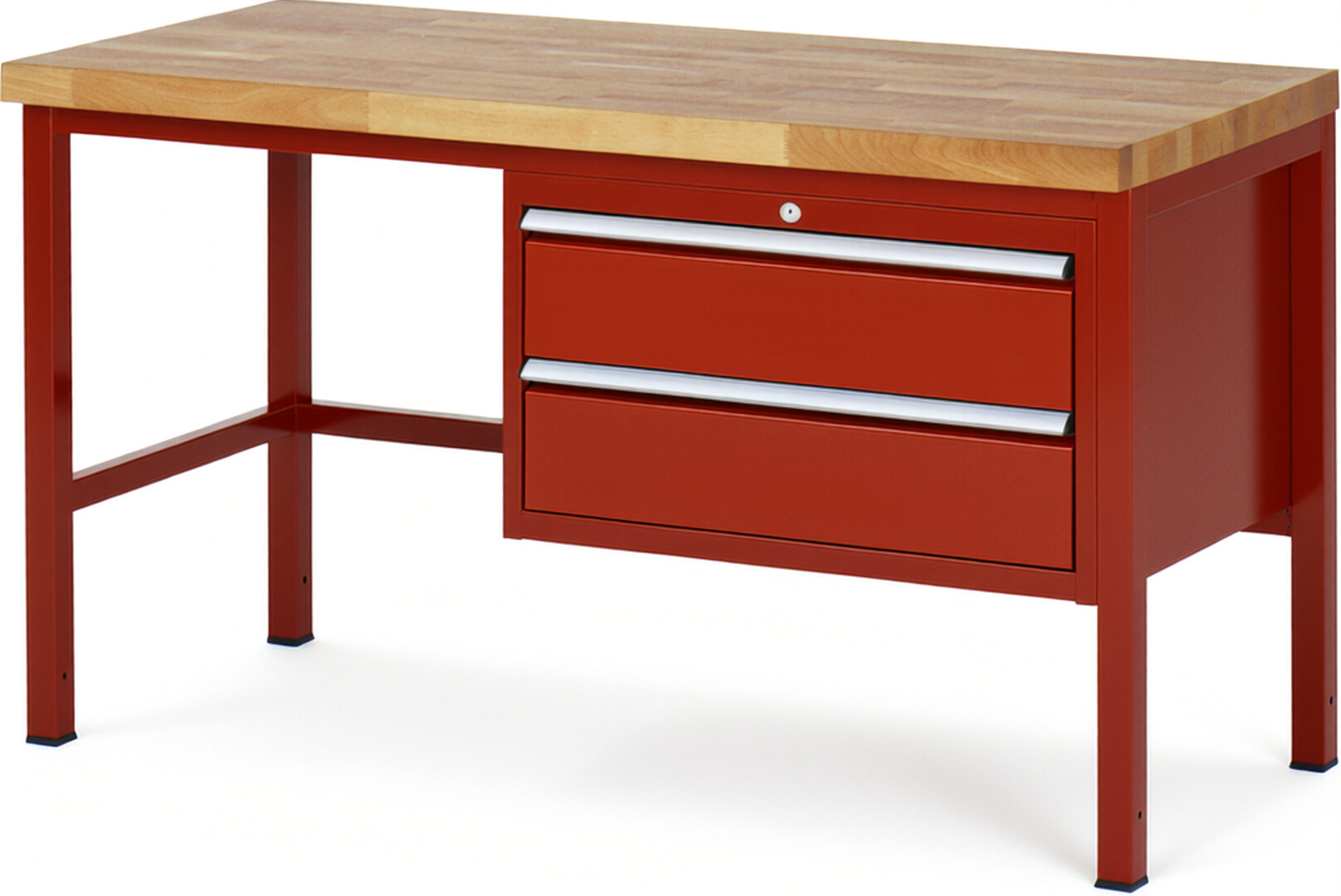 Werkbank Modell 8225 rot, BxTxH 1500x700x840 mm,  Buche-Massiv Arbeitsplatte 40 mm,  2 Schubladen mit  Vollauszug 100 % und  SoftClosing