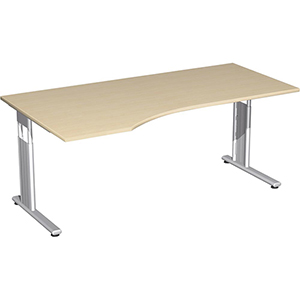 PC-Schreibtisch, BxTxH 1800x1000x680-820 mm, links 425 mm, höhenverstellbar, Platte ahorn, C-Fuß-Gestell silber