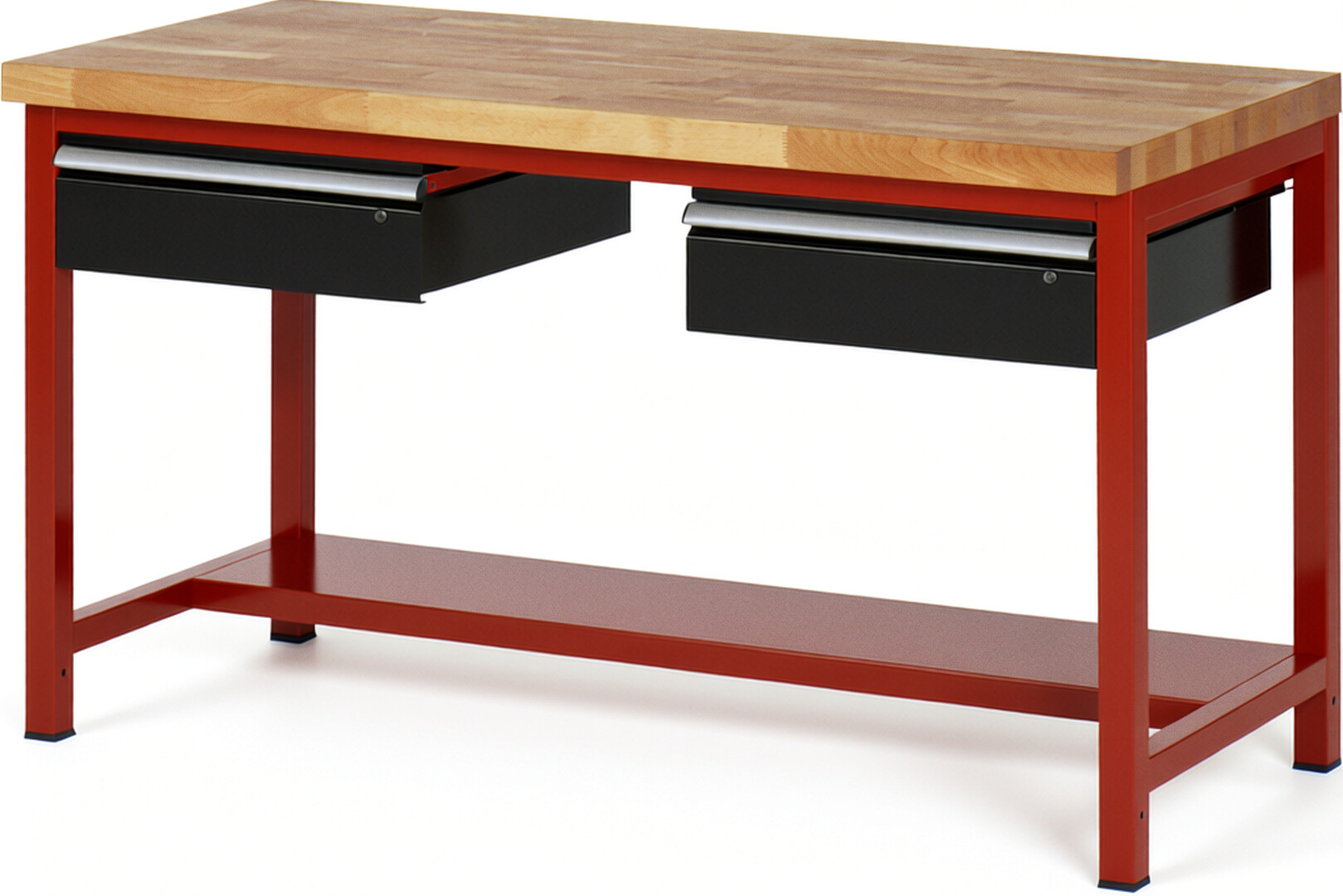 RAU Werkbank rot - schwarz - Breite 150 cm - Tiefe 90 cm - Höhe 104 cm - Buche-Massiv Arbeitsplatte 40 mm