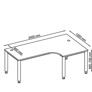PC-Schreibtisch, BxTxH 2000x800-1200x685-810 mm, höhenverstellbar, 4-Fuß-Gestell, Platten-/Gestellfarbe ahorn/weißalu