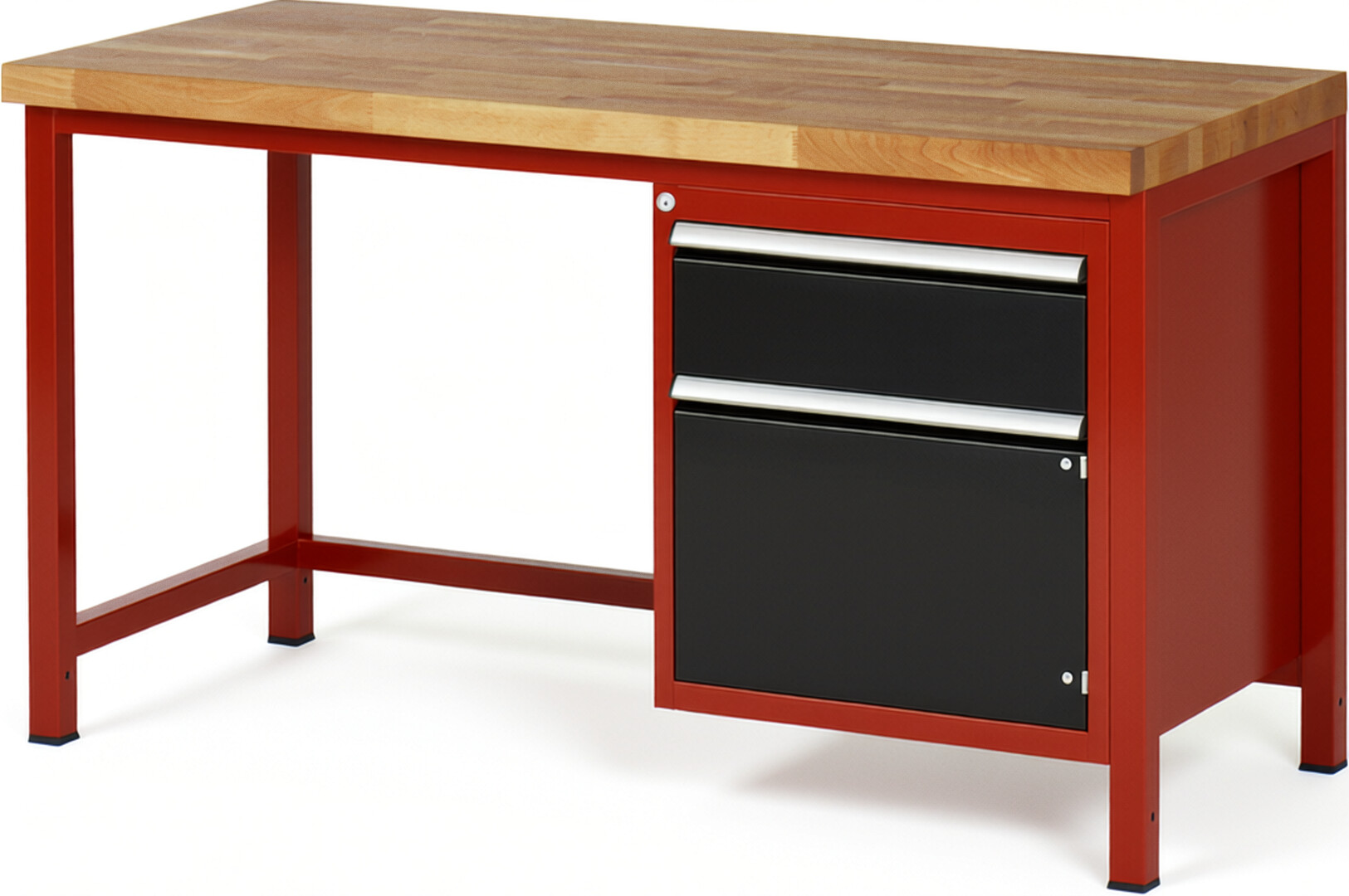 Werkbank Modell 8152 rot - schwarz, BxTxH 1500x700x840-1040 mm,  Buche-Massiv Arbeitsplatte 40 mm,  1 Schublade mit  Auszug 90 %