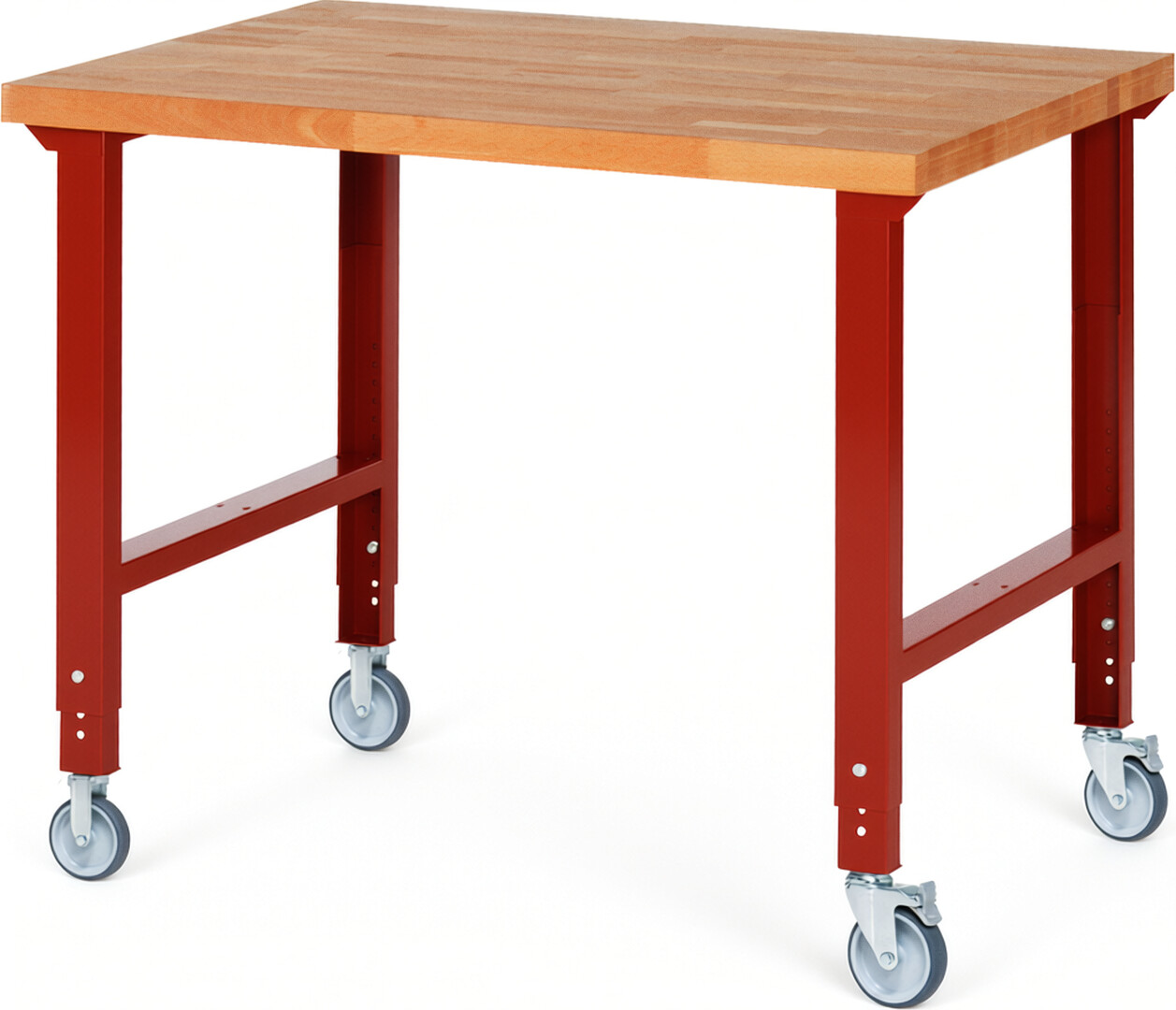 Fahrbare Werkbank Modell 7000 rot, BxTxH 1250x900x950-1000 mm,  Buche-Massiv Arbeitsplatte 40 mm