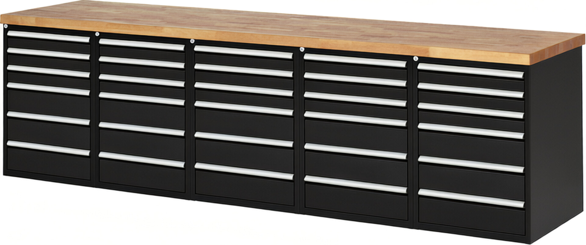 RAU Werkbank schwarz - Breite 300 cm - Tiefe 70 cm - Höhe 84 cm - Buche-Massiv Arbeitsplatte 40 mm