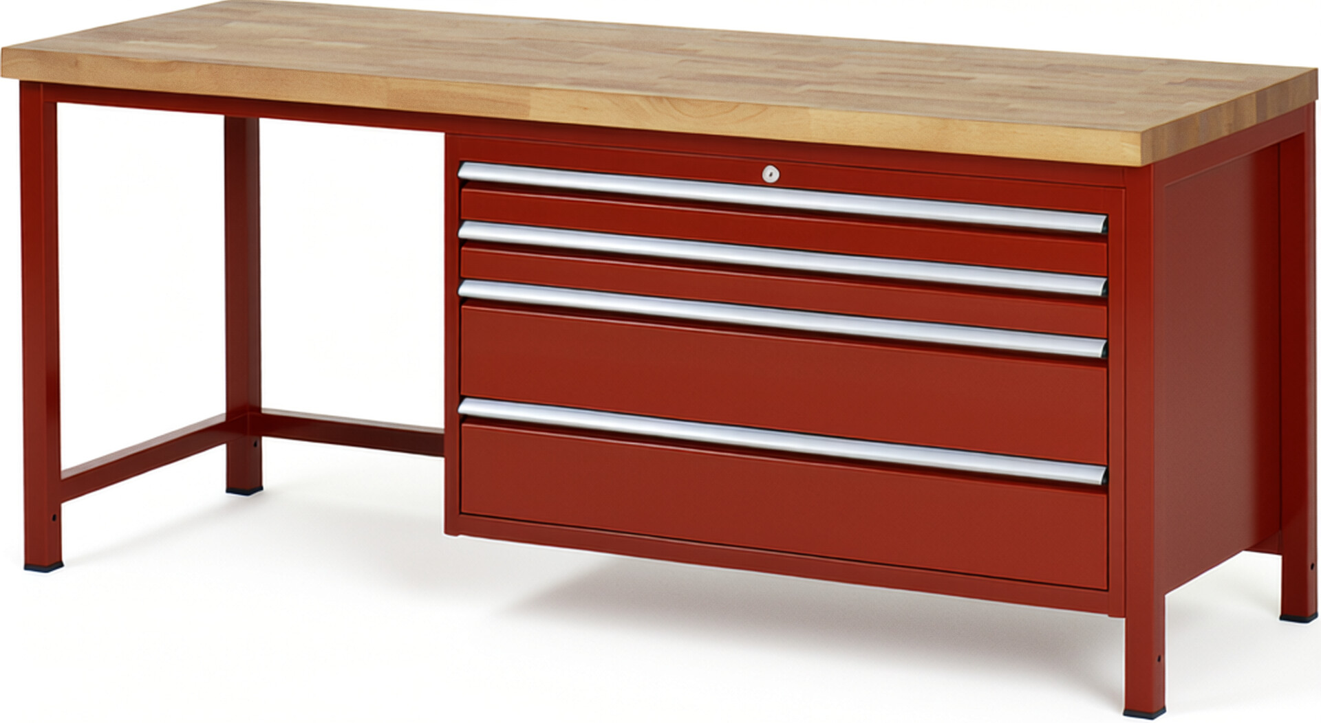 Werkbank Modell 8361 rot, BxTxH 2000x700x840-1040 mm,  Buche-Massiv Arbeitsplatte 40 mm,  4 Schubladen mit  Vollauszug 100 % und  SoftClosing