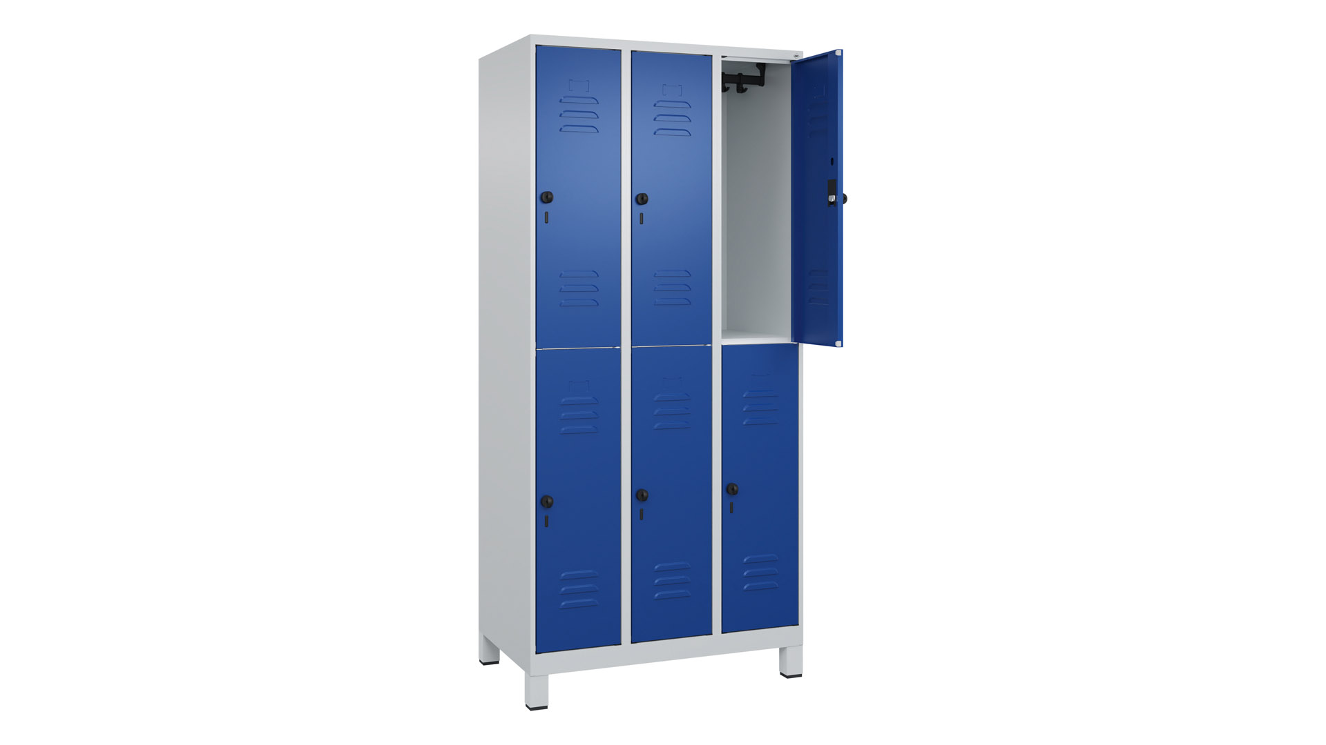 Garderobenspind doppelstöckig, Breite 90 cm, Höhe 195 cm, Tiefe 50 cm, 6 Fächer