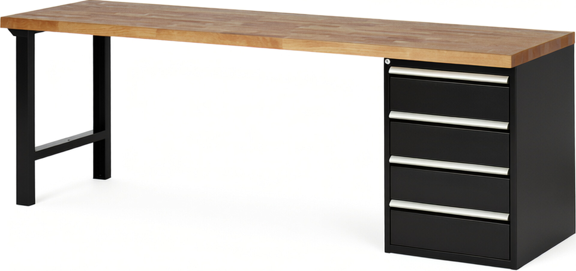 RAU Werkbank schwarz - Breite 250 cm - Tiefe 70 cm - Höhe 84 cm - Buche-Massiv Arbeitsplatte 40 mm