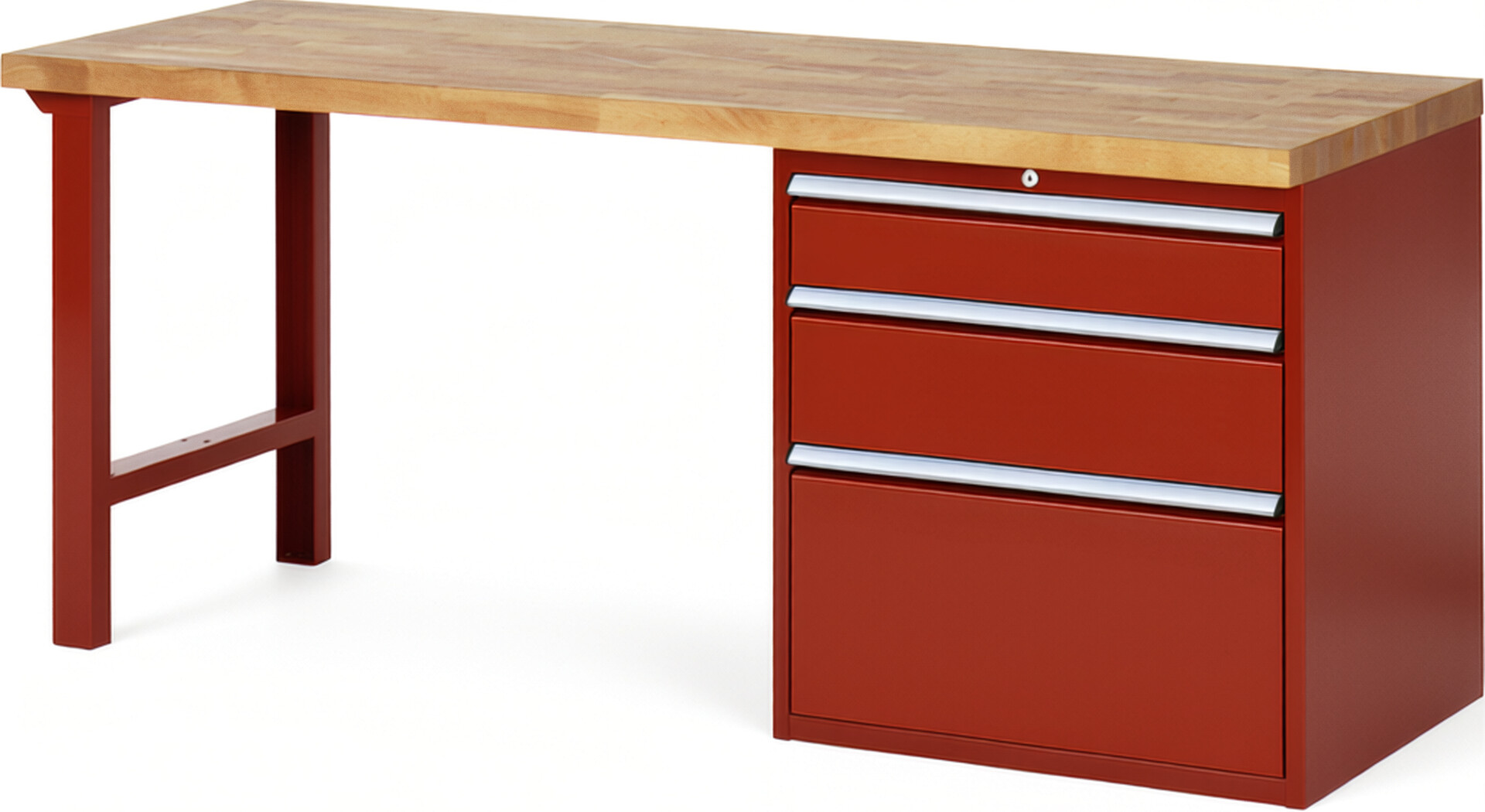 RAU Werkbank rot - Breite 200 cm - Tiefe 70 cm - Höhe 84 cm - Buche-Massiv Arbeitsplatte 40 mm