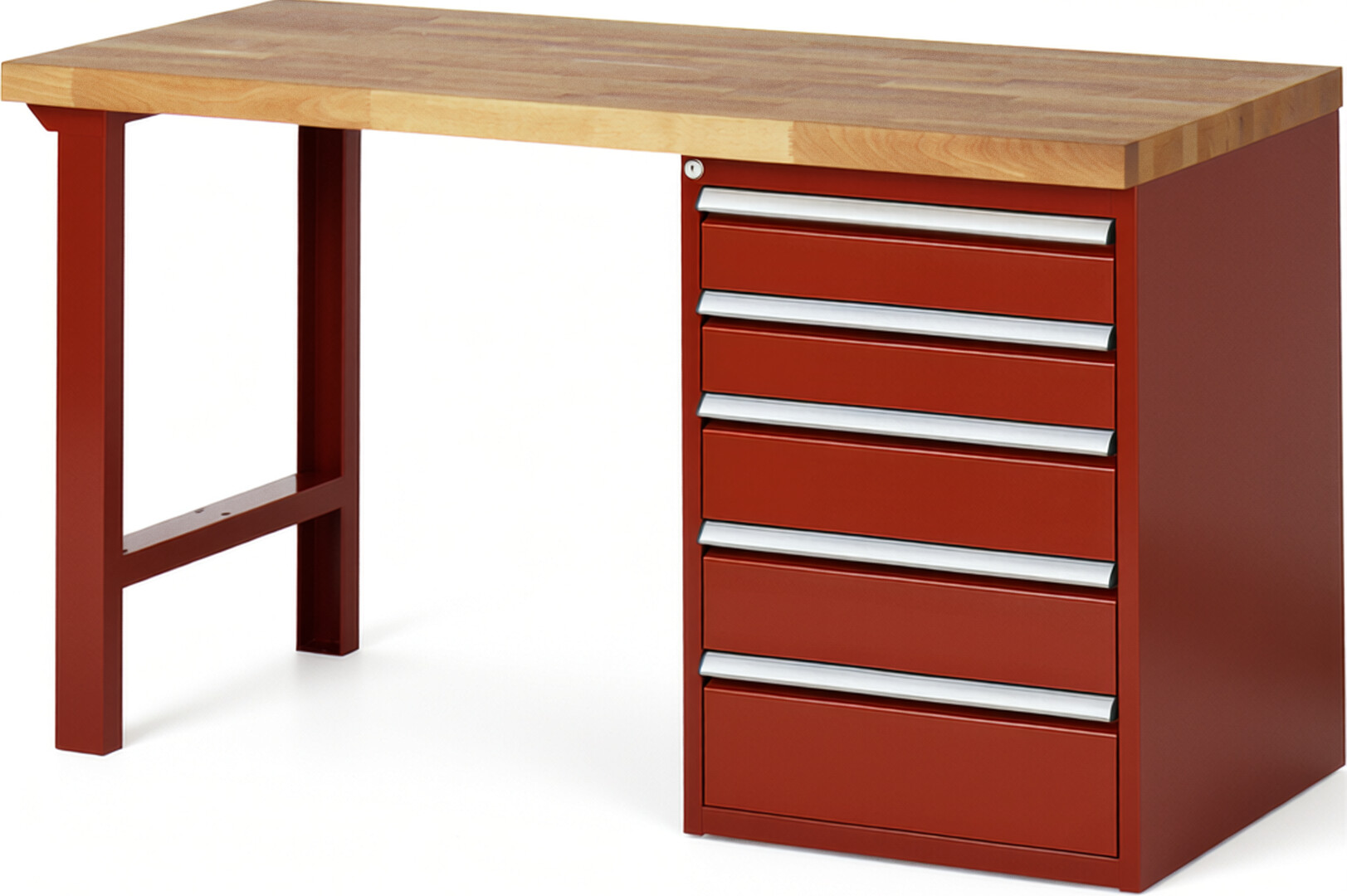 RAU Werkbank rot - Breite 150 cm - Tiefe 70 cm - Höhe 89 cm - Buche-Massiv Arbeitsplatte 40 mm