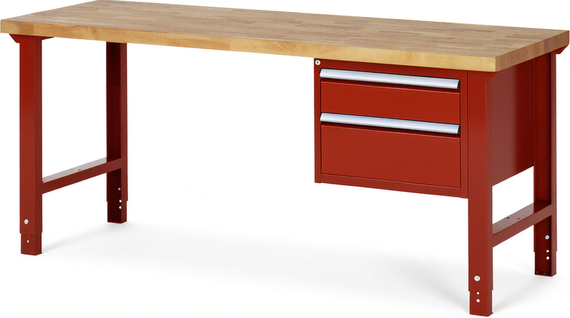 RAU Werkbank rot - Breite 200 cm - Tiefe 70 cm - Höhe 114 cm - Buche-Massiv Arbeitsplatte 40 mm