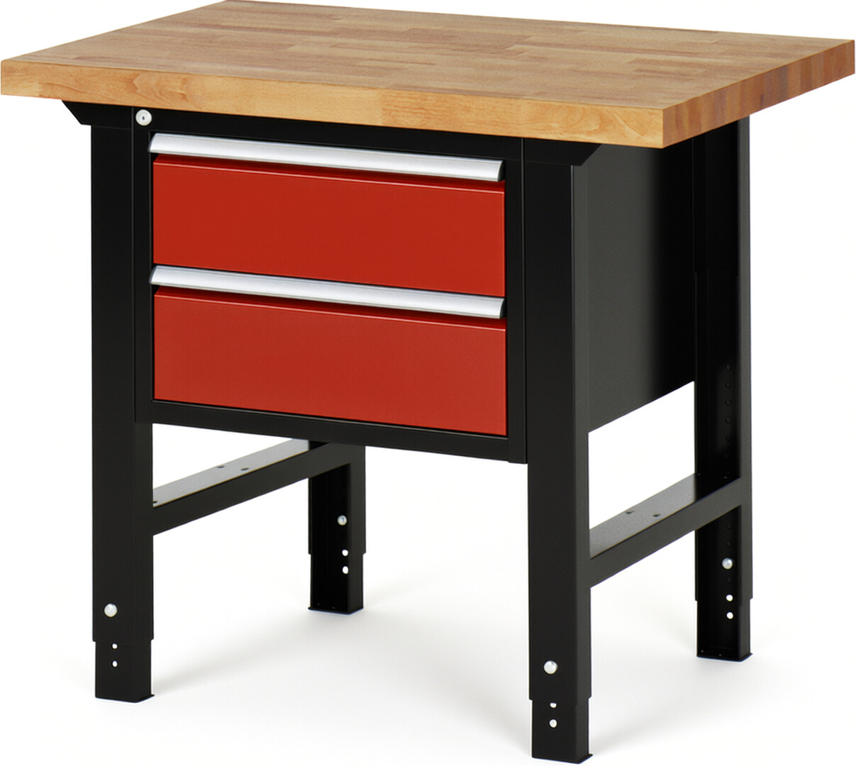 RAU Werkbank schwarz - rot - Breite 100 cm - Tiefe 70 cm - Höhe 114 cm - Buche-Massiv Arbeitsplatte 40 mm