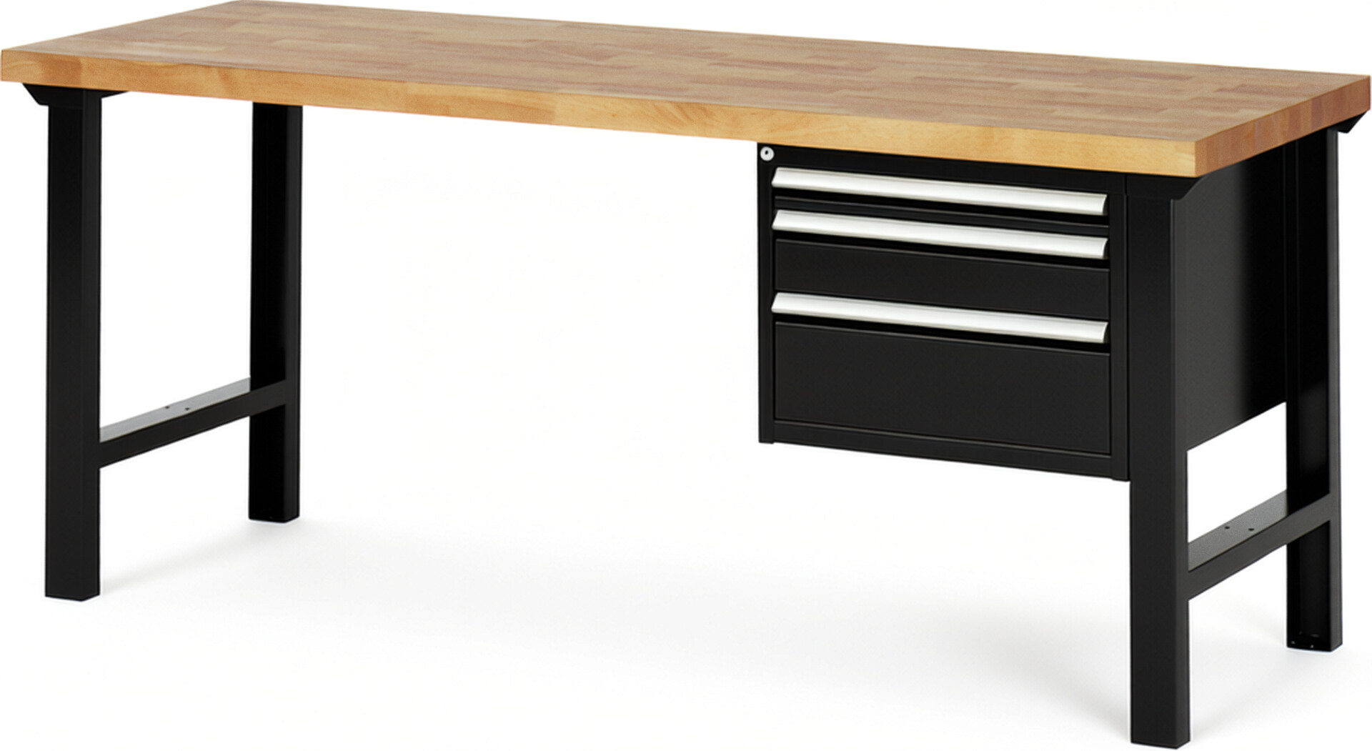 RAU Werkbank schwarz - Breite 200 cm - Tiefe 70 cm - Höhe 84 cm - Buche-Massiv Arbeitsplatte 40 mm