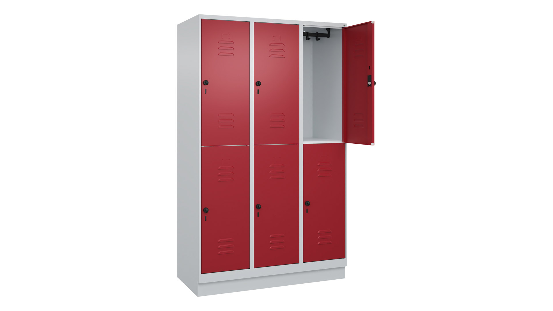 Garderobenspind doppelstöckig, Breite 120 cm, Höhe 195 cm, Tiefe 50 cm, 6 Fächer