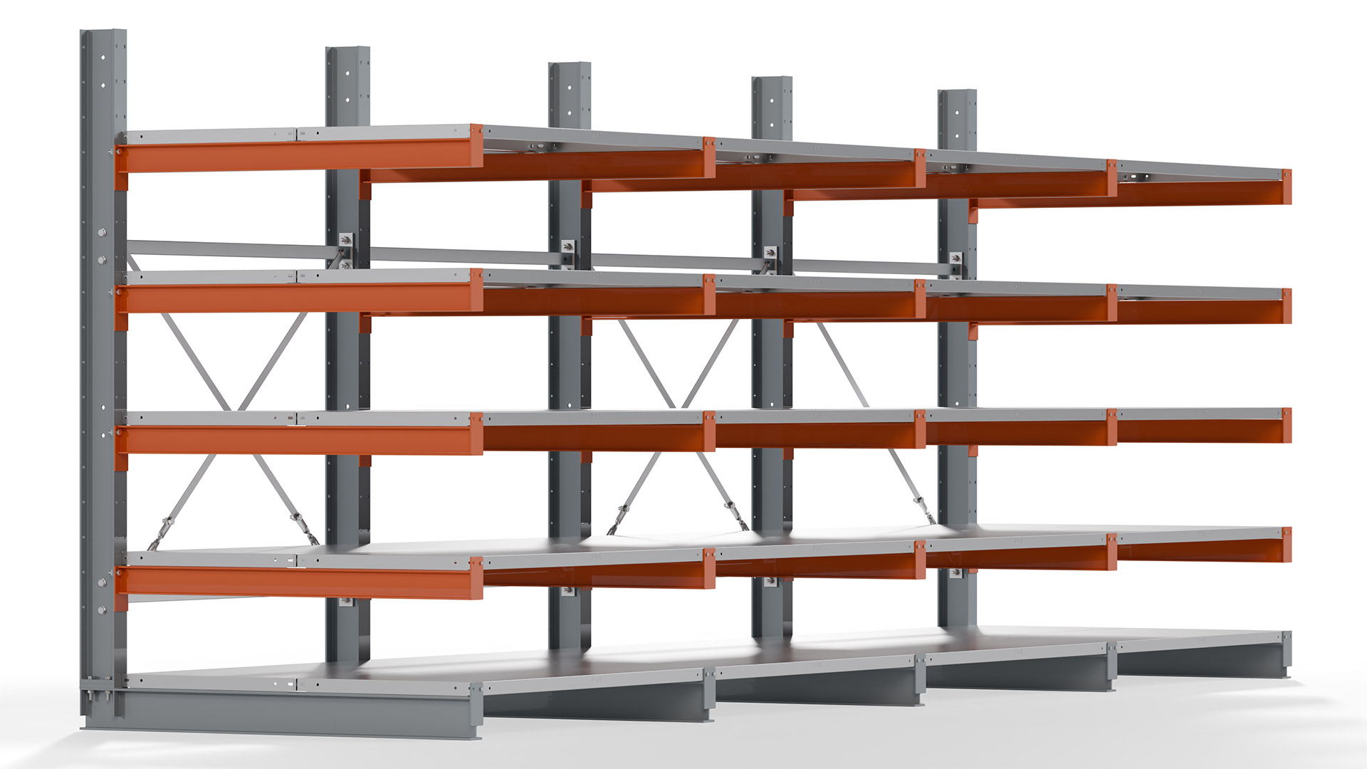 Kragarmregal KARL basic - lackiert - Breite: 512 cm - Höhe: 200 cm - Tiefe: 120 cm - Traglast je Kragarm: 370 kg - einseitig