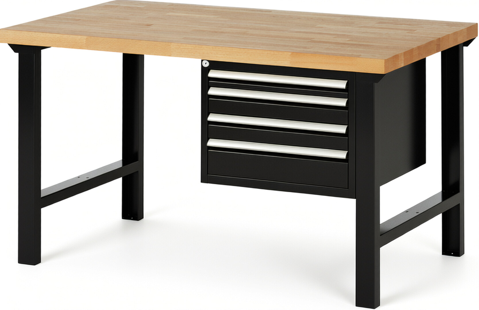 RAU Werkbank schwarz - Breite 150 cm - Tiefe 90 cm - Höhe 84 cm - Buche-Massiv Arbeitsplatte 40 mm