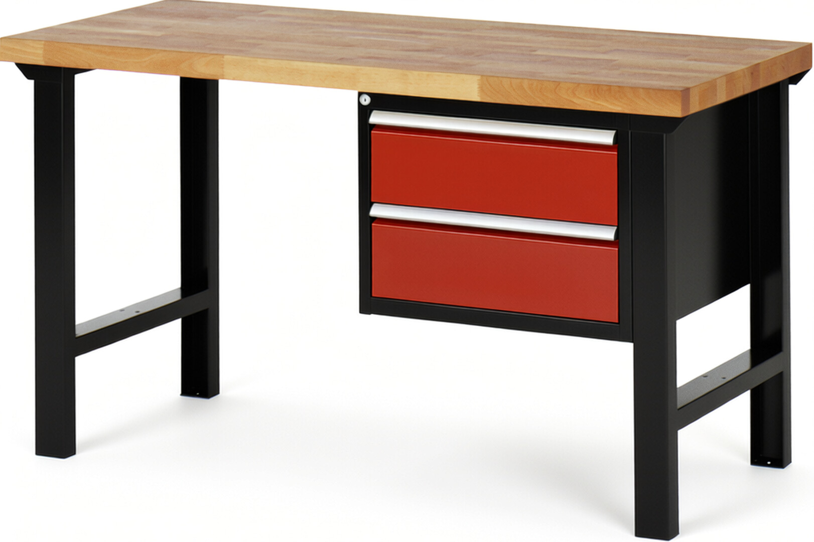 RAU Werkbank schwarz - rot - Breite 150 cm - Tiefe 70 cm - Höhe 84 cm - Buche-Massiv Arbeitsplatte 40 mm