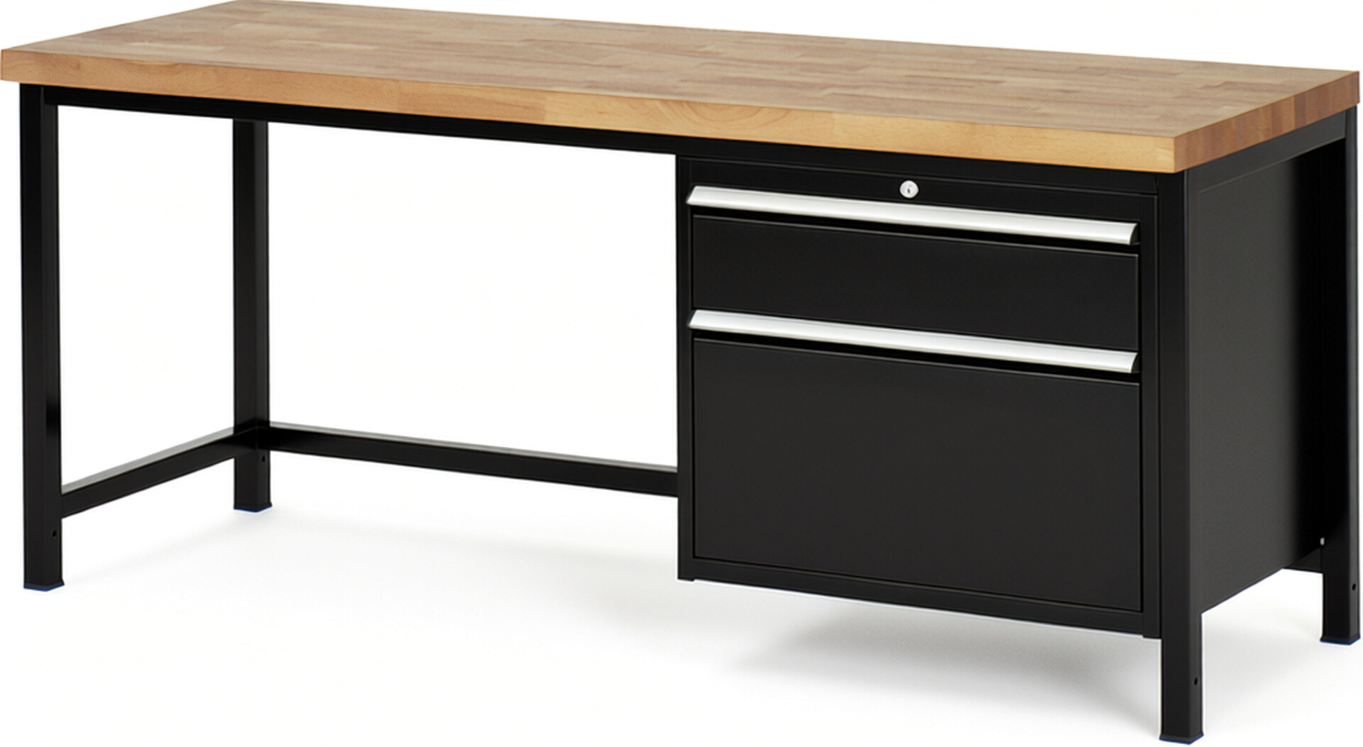 RAU Werkbank schwarz - Breite 200 cm - Tiefe 70 cm - Höhe 84 cm - Buche-Massiv Arbeitsplatte 40 mm