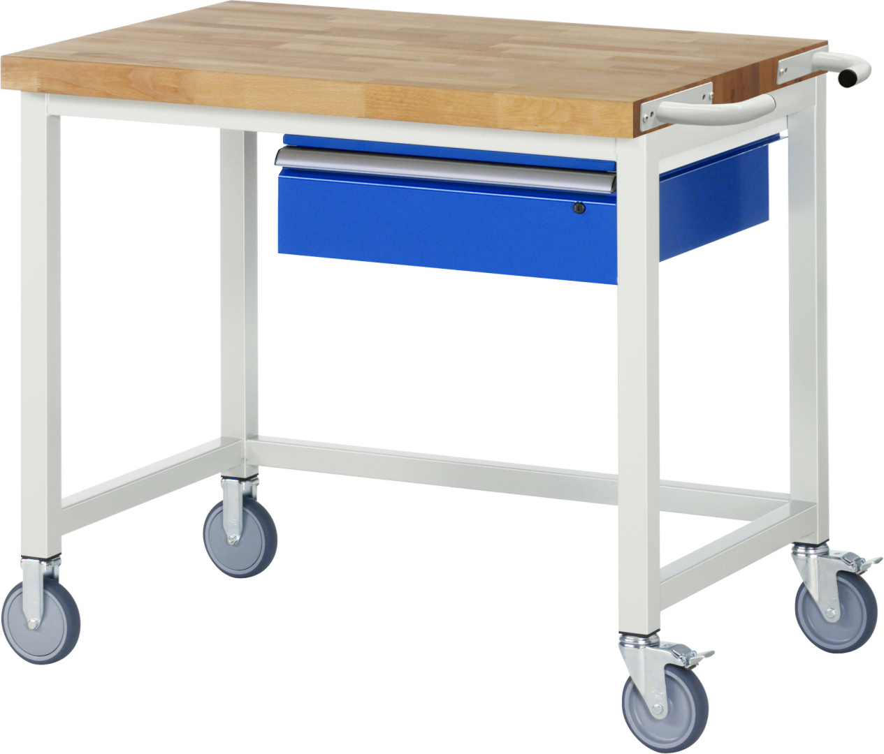 Fahrbare Werkbank Modell 8001 rot - schwarz, BxTxH 1000x700x880-1080 mm,  Buche-Massiv Arbeitsplatte 40 mm,  1 Schublade mit  Auszug 90 %