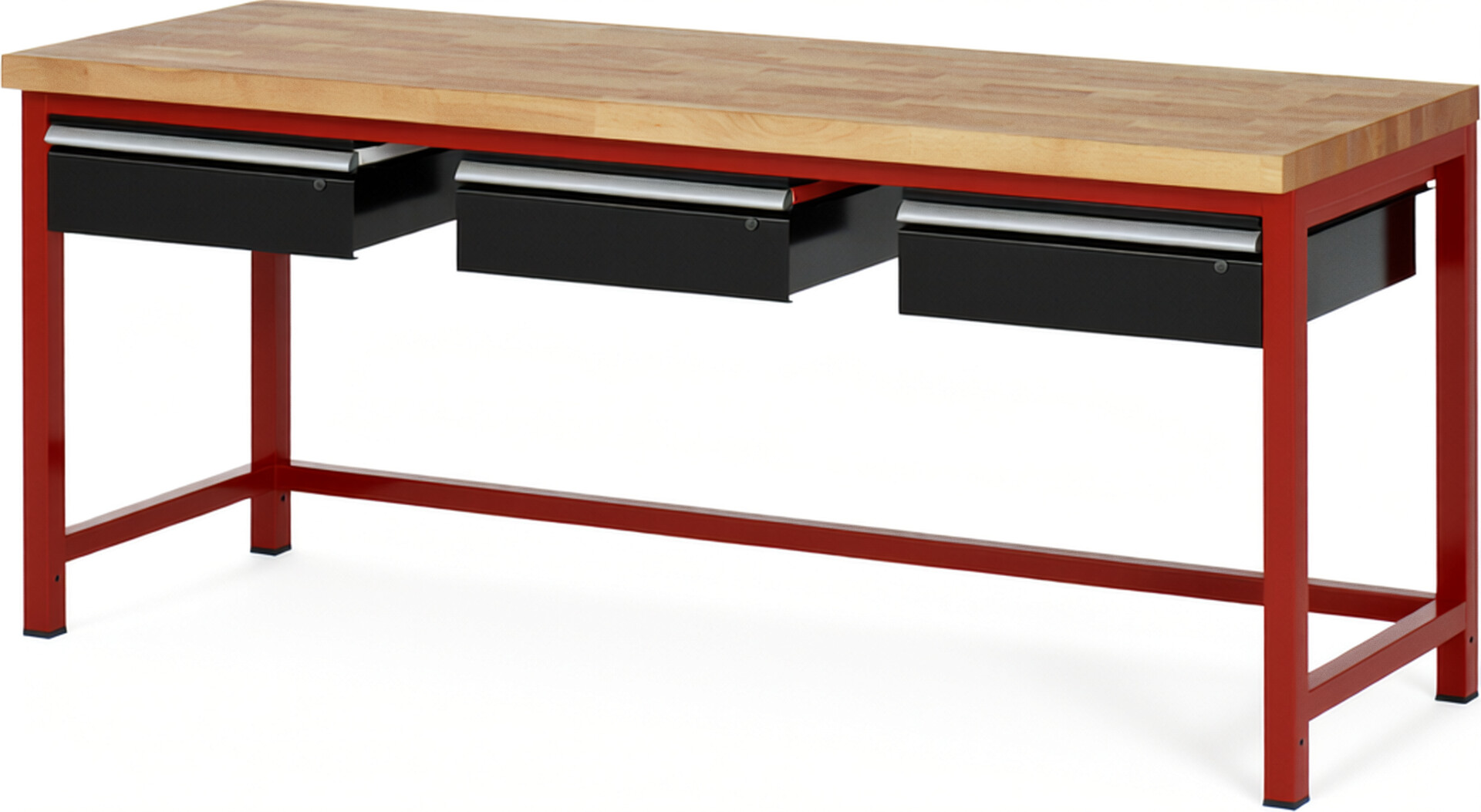 RAU Werkbank rot - schwarz - Breite 200 cm - Tiefe 70 cm - Höhe 84 cm - Buche-Massiv Arbeitsplatte 40 mm