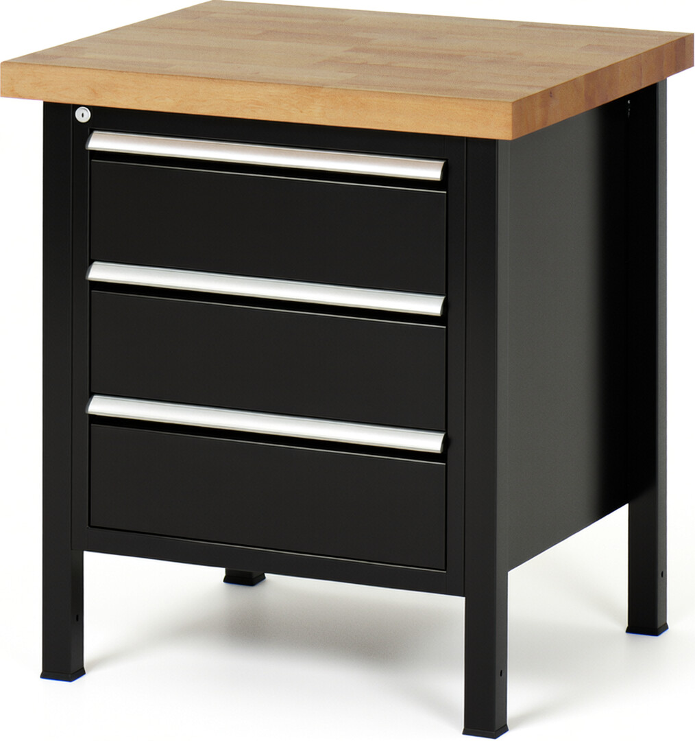 RAU Werkbank schwarz - Breite 75 cm - Tiefe 70 cm - Höhe 104 cm - Buche-Massiv Arbeitsplatte 40 mm