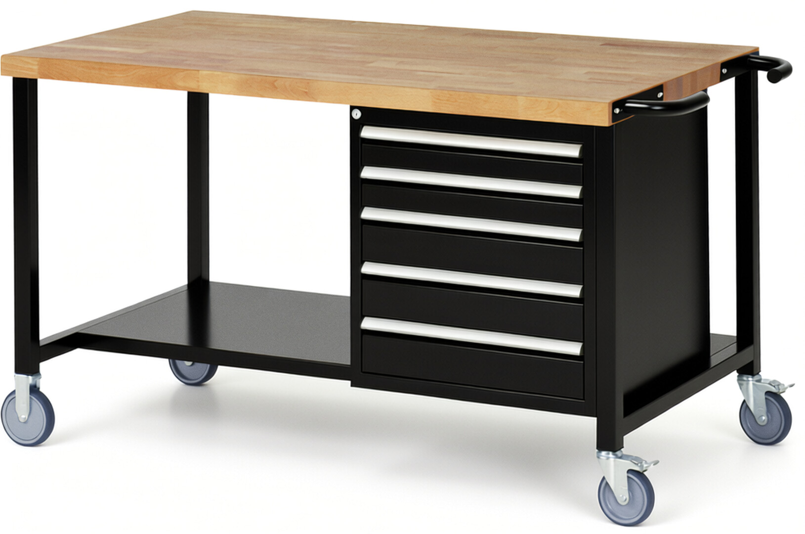 RAU Werkbank schwarz - Breite 150 cm - Tiefe 90 cm - Höhe 108 cm - Buche-Massiv Arbeitsplatte 40 mm