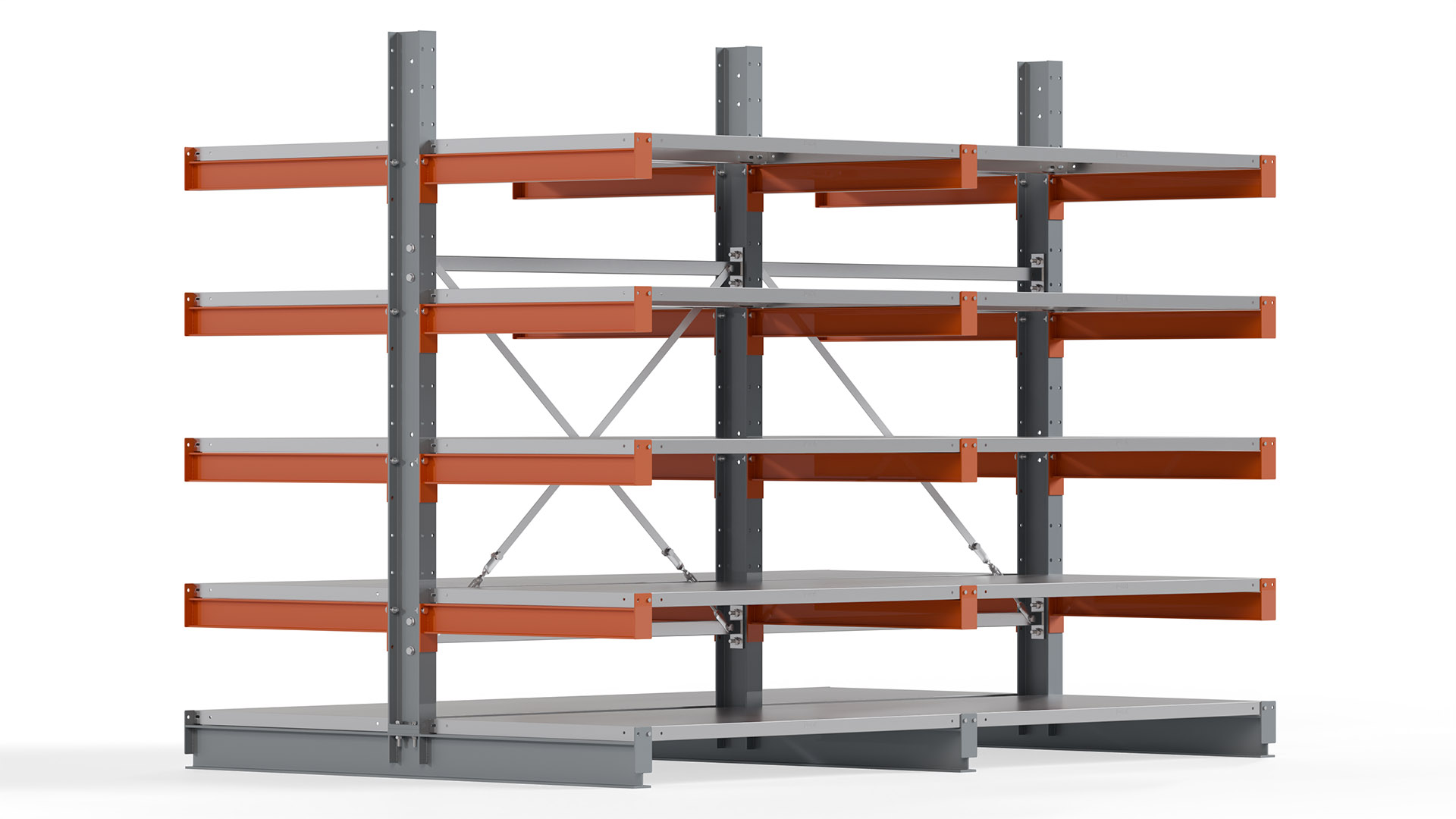 Kragarmregal KARL basic - lackiert - Breite: 256 cm - Höhe: 200 cm - Tiefe: 80 cm - Traglast je Kragarm: 550 kg - beidseitig