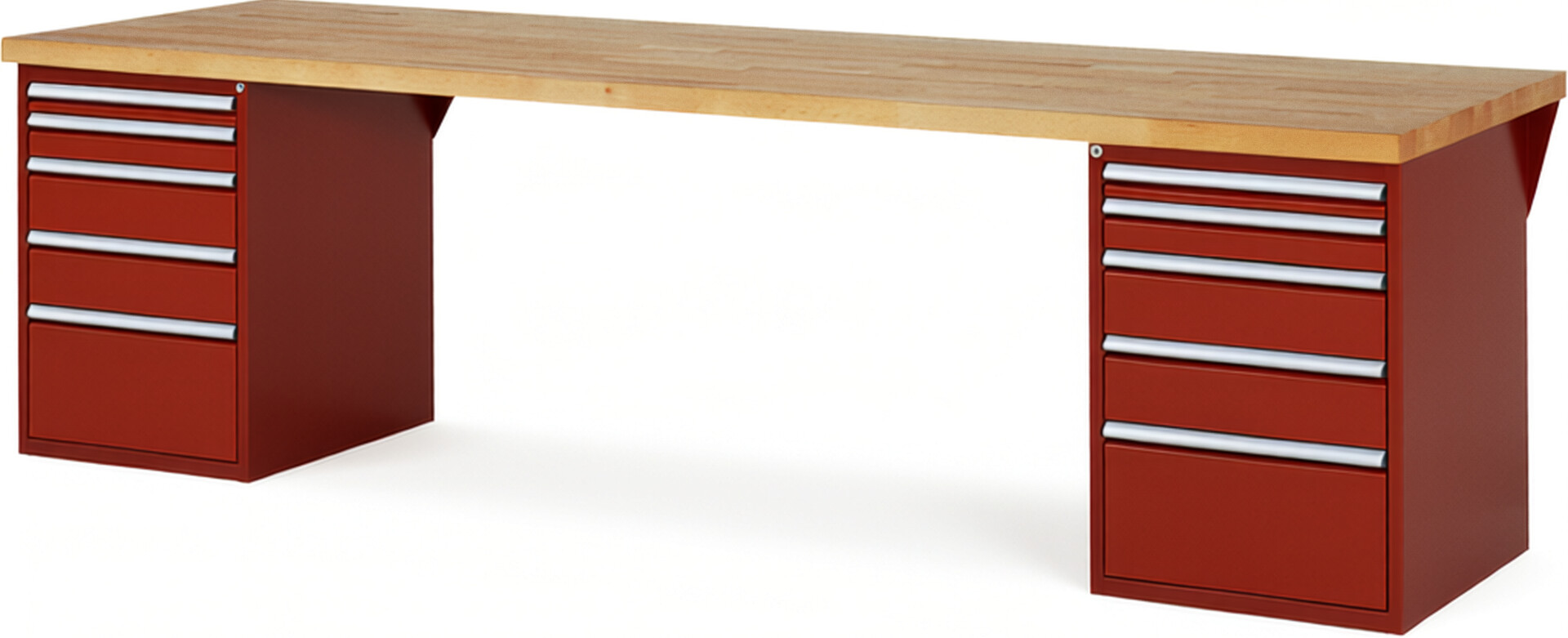 RAU Werkbank rot - Breite 300 cm - Tiefe 90 cm - Höhe 89 cm - Buche-Massiv Arbeitsplatte 40 mm