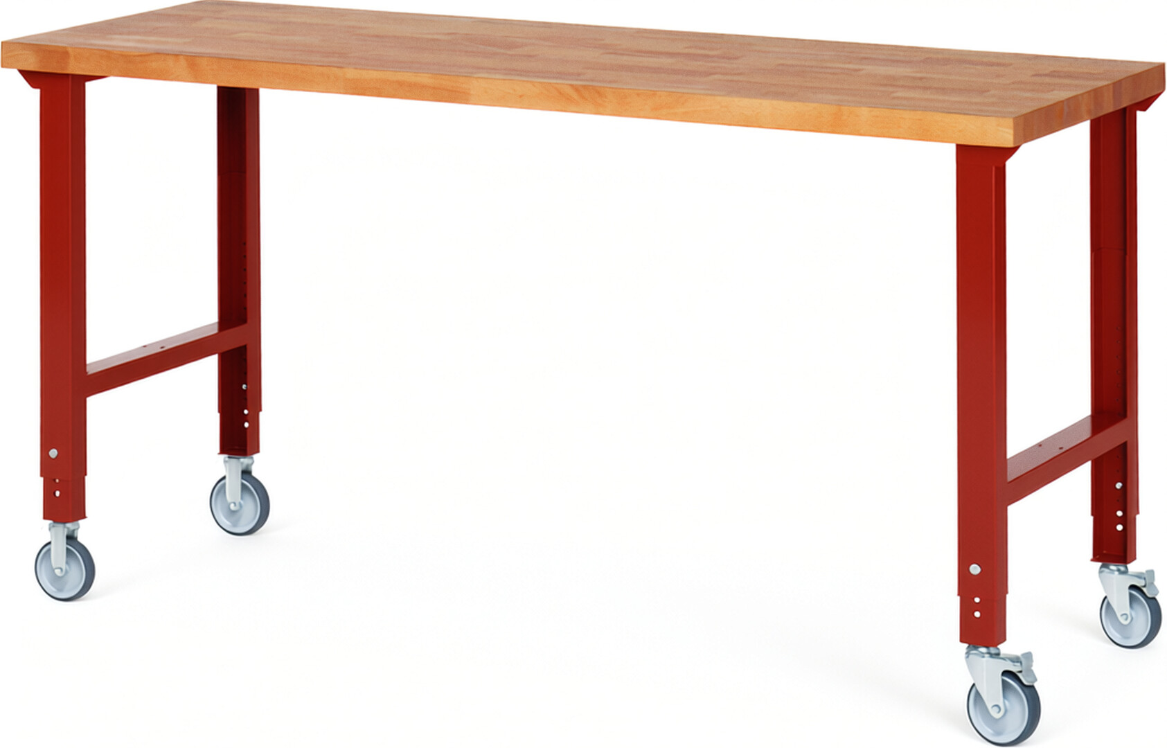 RAU Werkbank rot - Breite 200 cm - Tiefe 70 cm - Höhe 100 cm - Buche-Massiv Arbeitsplatte 40 mm