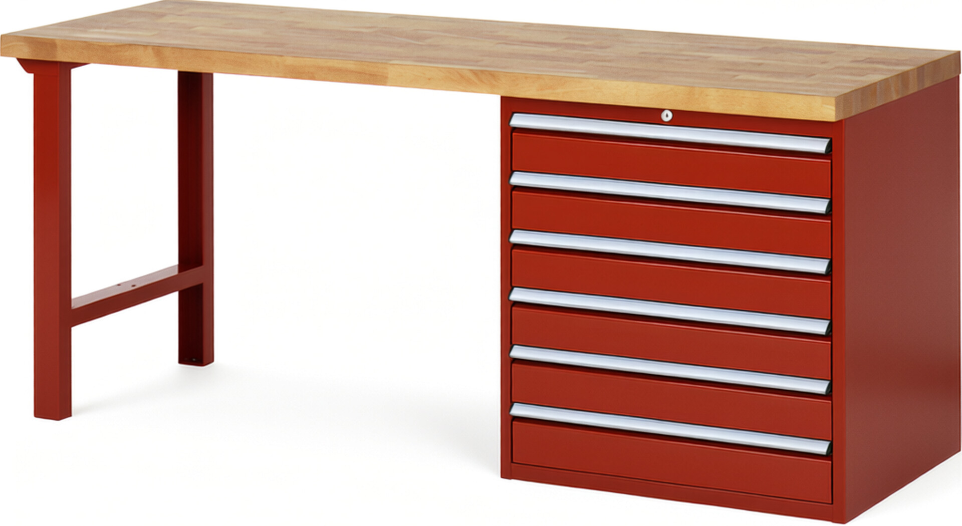 RAU Werkbank rot - Breite 200 cm - Tiefe 70 cm - Höhe 84 cm - Buche-Massiv Arbeitsplatte 40 mm