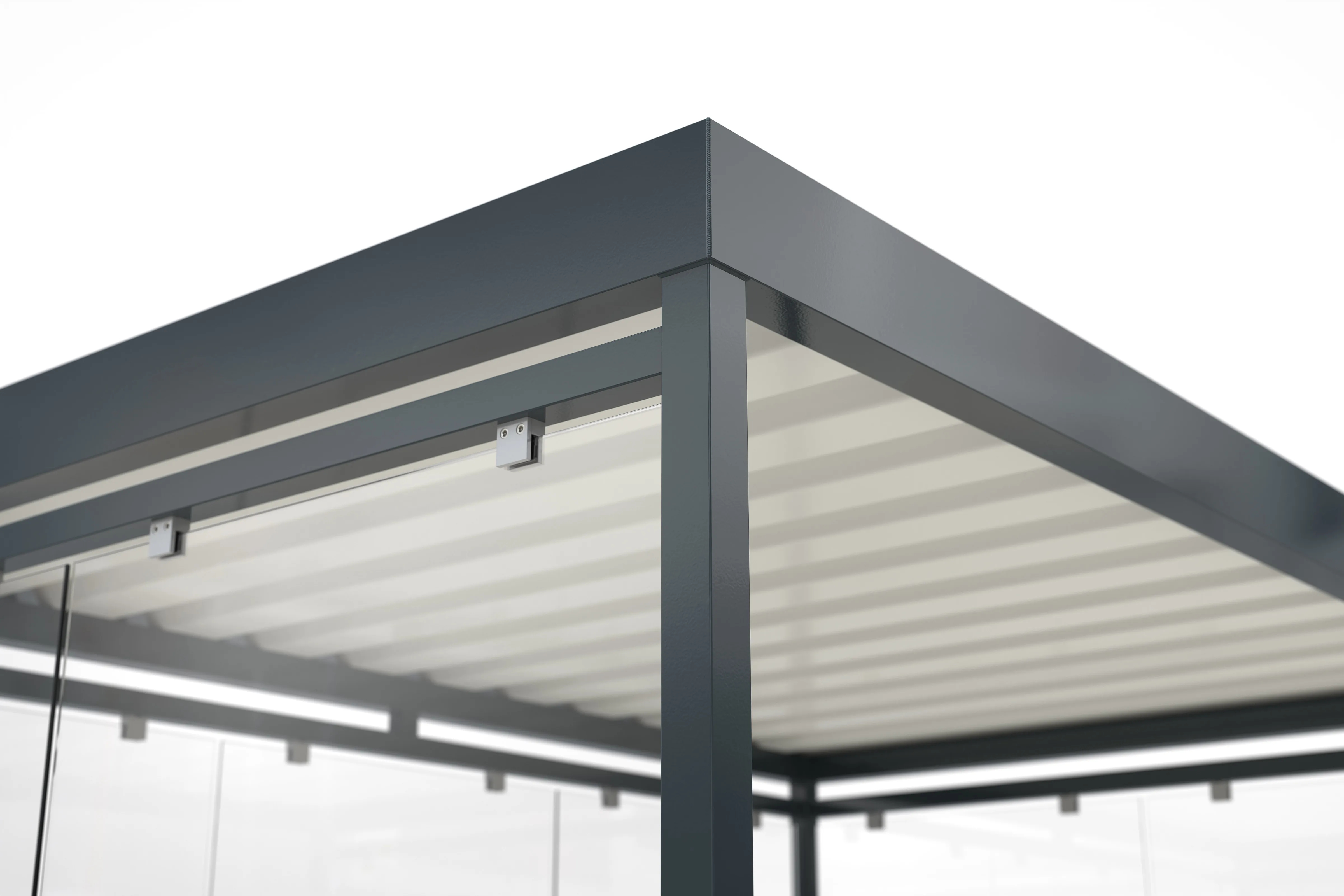 Raucherunterstand, Fahrgastunterstand, Flachdach, für 6-7 Personen, Anthrazitgrau, ESG, 2.510 x 3.180 x 2.165 mm (HxBxT), Typengeprüft