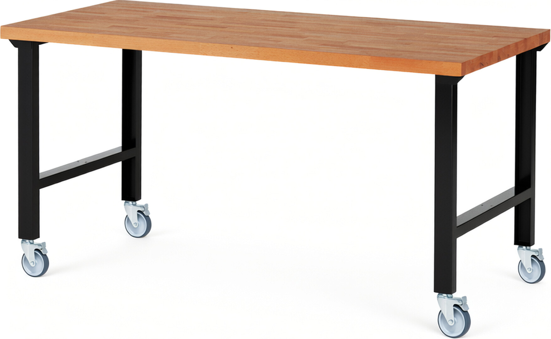 RAU Werkbank schwarz - Breite 200 cm - Tiefe 90 cm - Höhe 100 cm - Buche-Massiv Arbeitsplatte 40 mm