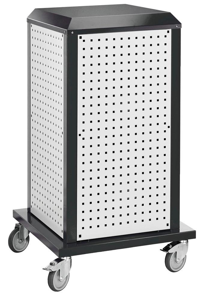 Tool-Tower klein, BxTxH 700x700x1260 mm, mobil, 4 Lochplatten, RAL 7016/7035