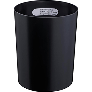 Sicherheits-Papierkorb, Kunststoff schwer entflammbar, Volumen 13 l, Durchm.xH 250x300 mm, schwarz, VE 5 Stück