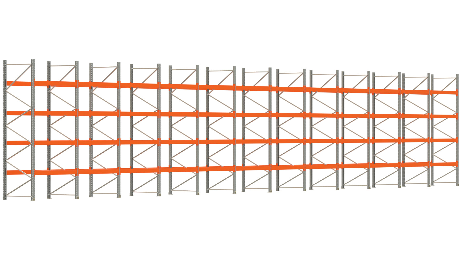 Palettenregal ARTUS - Breite 2390,5 cm - Höhe 400 cm - Tiefe 110 cm - 4 Träger-Ebenen - max. Fachlast 3000 kg - 120 Palettenstellplätze