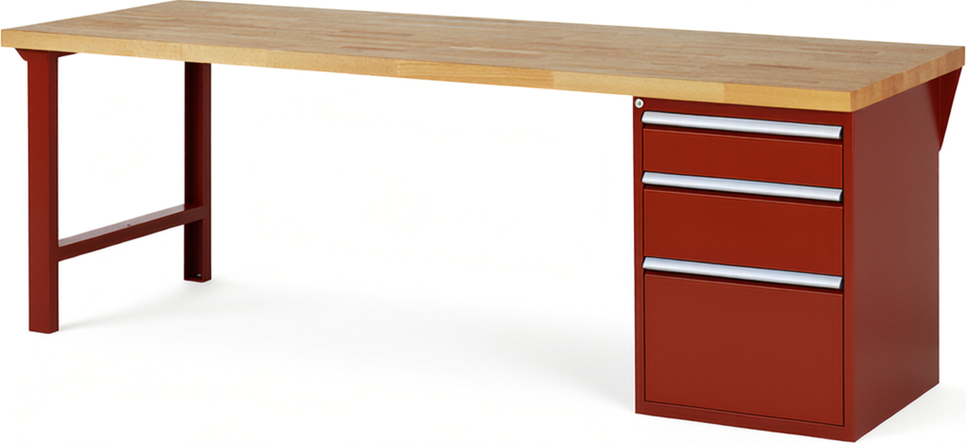 RAU Werkbank rot - Breite 250 cm - Tiefe 90 cm - Höhe 84 cm - Buche-Massiv Arbeitsplatte 40 mm