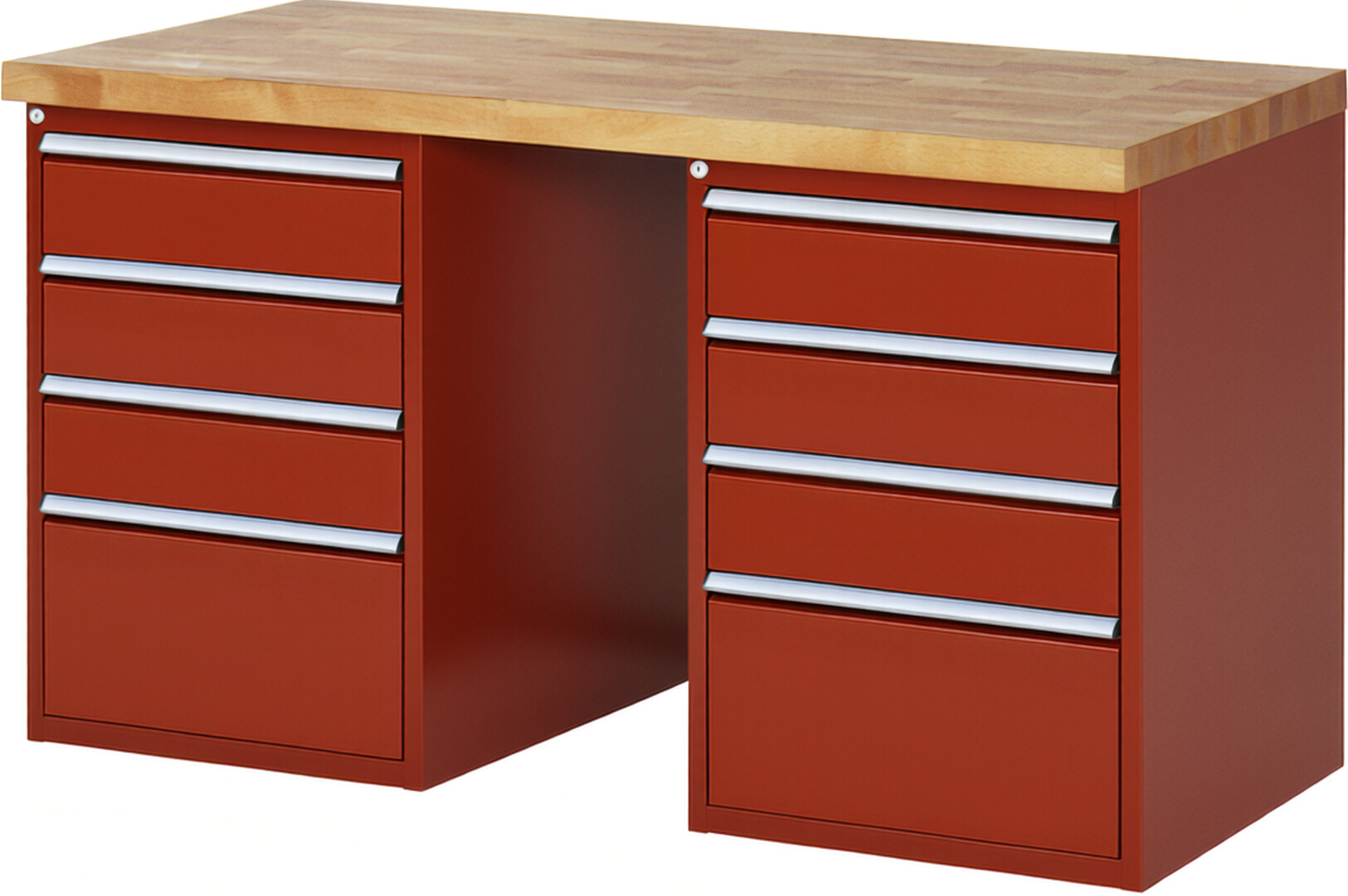 RAU Werkbank rot - Breite 150 cm - Tiefe 70 cm - Höhe 84 cm - Buche-Massiv Arbeitsplatte 40 mm