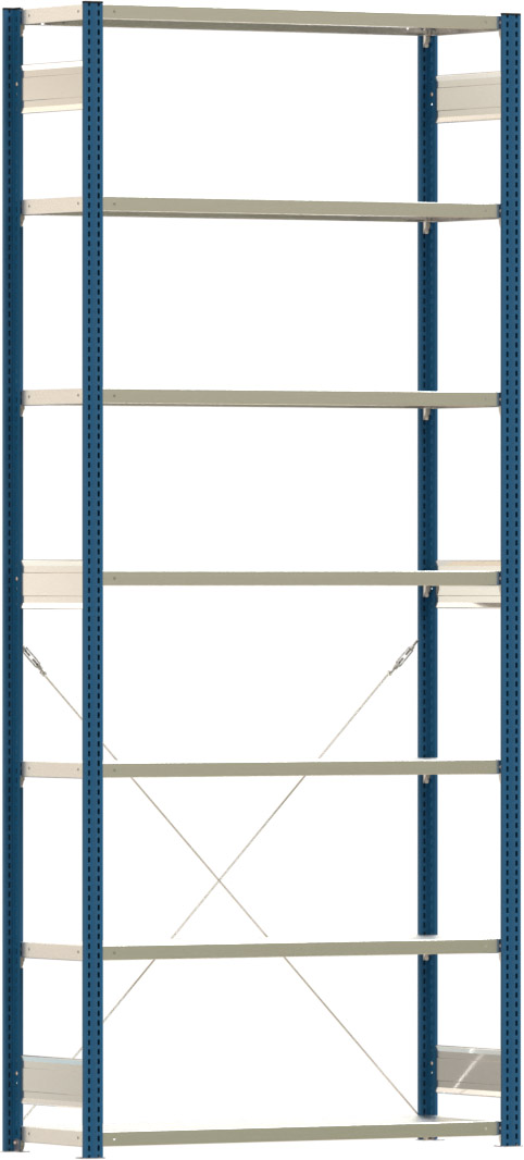Fachbodenregal BERT - Breite: 128,5 cm - Tiefe: 40 cm - Höhe: 300 cm - 7 Böden - Grundregal