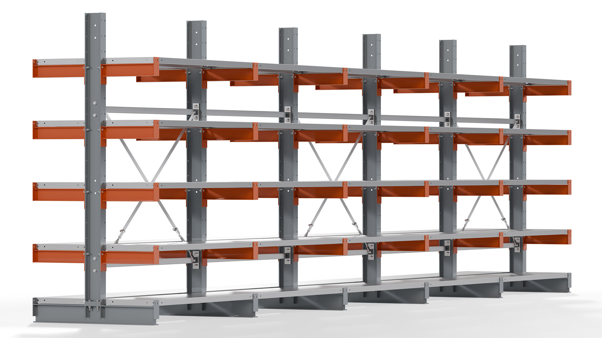 Kragarmregal KARL basic - lackiert - Breite: 640 cm - Höhe: 200 cm - Tiefe: 40 cm - Traglast je Kragarm: 1100 kg - beidseitig