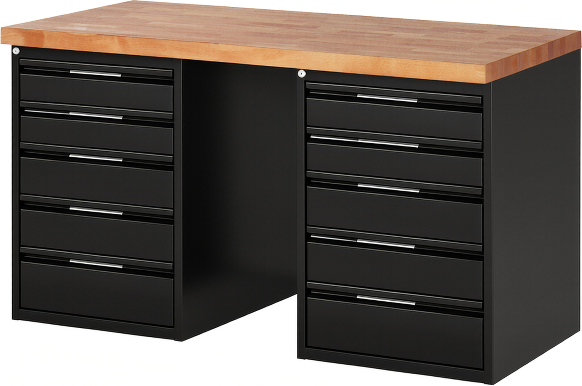 RAU Werkbank schwarz - Breite 150 cm - Tiefe 70 cm - Höhe 84 cm - Buche-Massiv Arbeitsplatte 40 mm