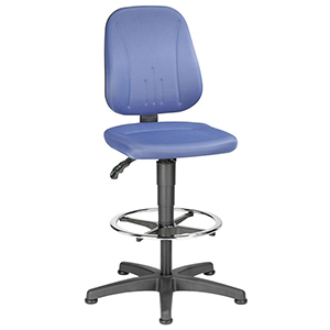 Arbeitsstuhl, Drehstuhl, Sitz Höhe 580-850 mm, Stoffpolster blau, mit Gleitern u. Fußring